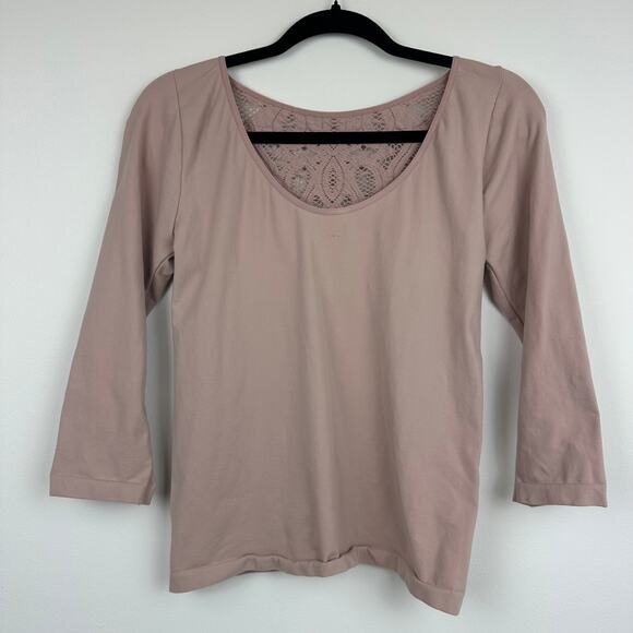 Free People Intimately Womens 3/4 Sleeve Lace Inset Stretch Blush Top Blouse M/L - Picture 2 of 9